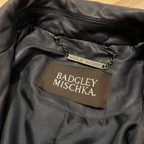 NWT Badgley Mischka Genuine Leather Navy Jacket - Picture 2 of 4